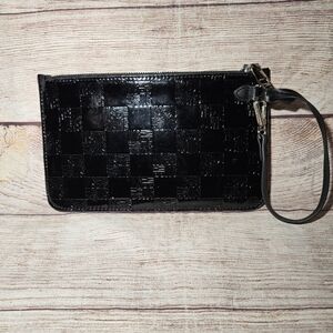 Steve Madden black checkered faux leather clutch wristlet bag